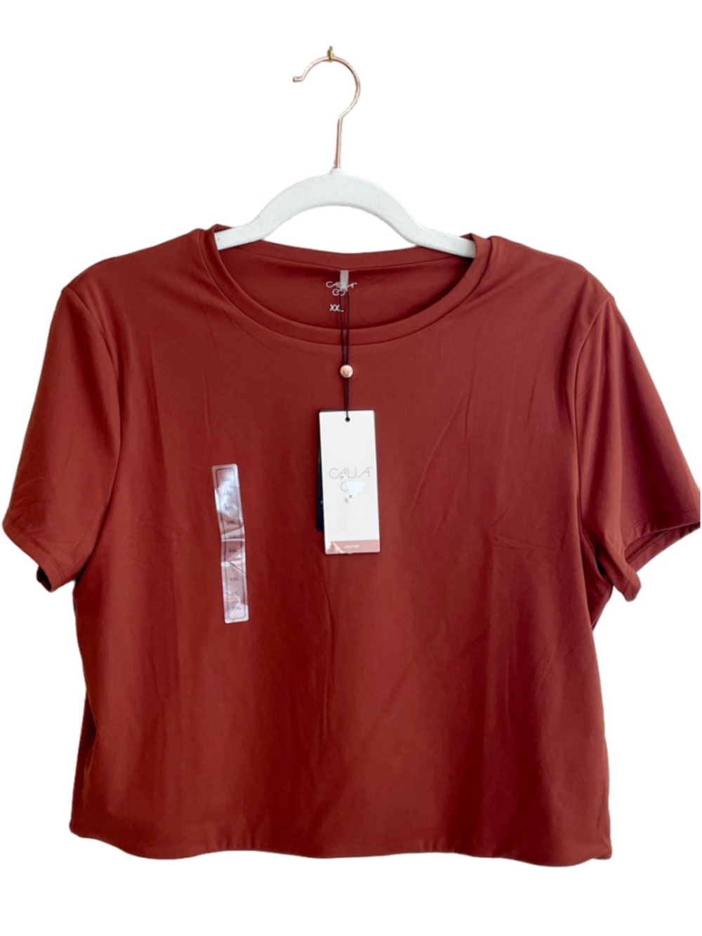 CALIA Inspire Women XXL Red Brown Cropped Short Sleeve Active Top NWT